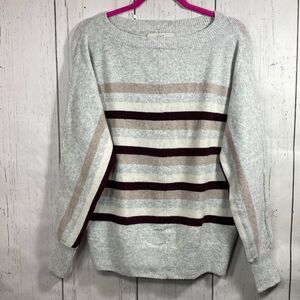 LOFT Gray Striped Crewneck Sweater Size S Cozy Minimalist Fall Knit Neutral